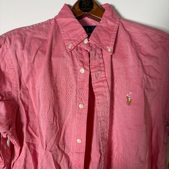 Ralph Lauren Long Sleeve Button Down Chambray Oxford Red Flesh Colored Pony Sz L - Picture 8 of 9